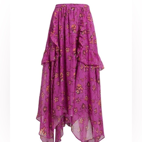 ULLA JOHNSON Torri Magenta Silk Skirt Size 0 - Picture 2 of 9